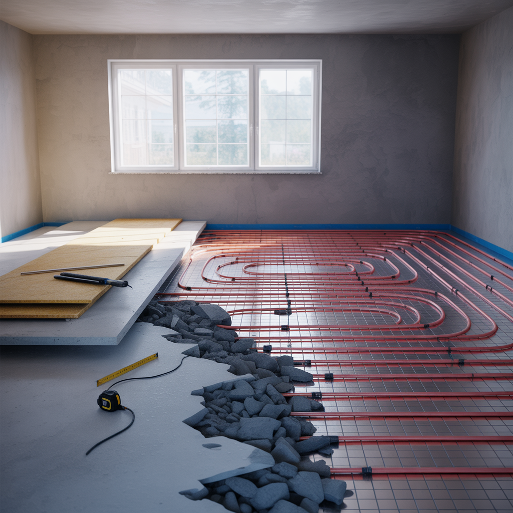 kostnad for att bila upp betonggolv och lagga golvvarme