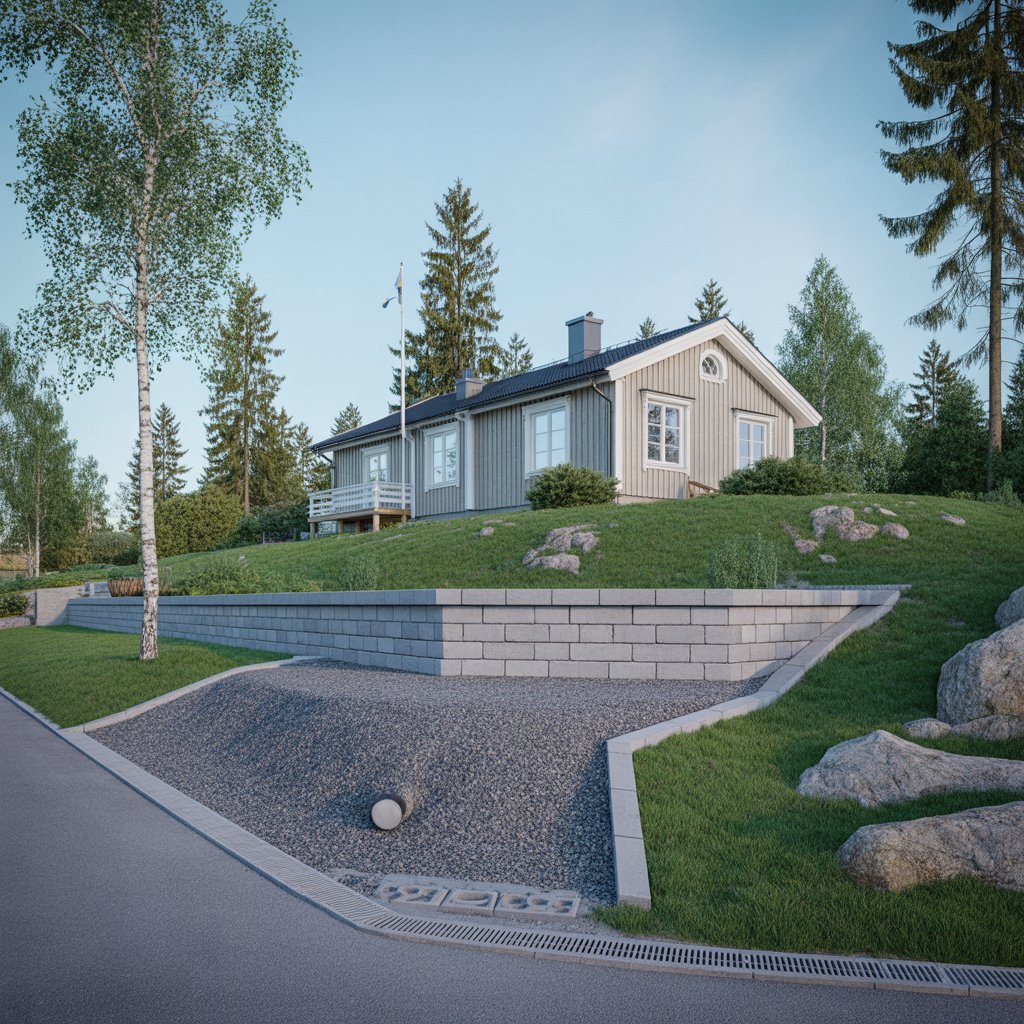 stodmur vid sluttande tomt regler dranering och kostnad